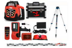 Rota�n� nivela�n� laser s kufr�kom - komplet (�erven� l��) + stat�v + 5m lata