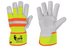 Rukavice HIVI, kombinovan�, �lto-oran�ov�, s kov. o�kom, ve�. 10,5