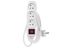 Predl�ovac� k�bel 1,5 m / 3 z�suvky / s vyp�na�om / biely / PVC / 1 mm2