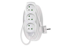 Predl�ovac� k�bel 3 m / 3 z�suvky / biely / PVC / 1 mm2