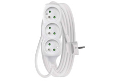 Predl�ovac� k�bel 5 m / 3 z�suvky / biely / PVC / 1 mm2