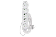 Predl�ovac� k�bel 3 m / 5 z�suviek / biely / PVC / 1 mm2